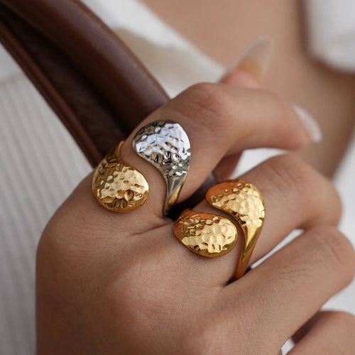 316L Ladies Geometry Design Stainless Steel Rings 18K Gold Plated Waterproof Quality Jewelry For Daily Wear Vacation Seaside Etc
