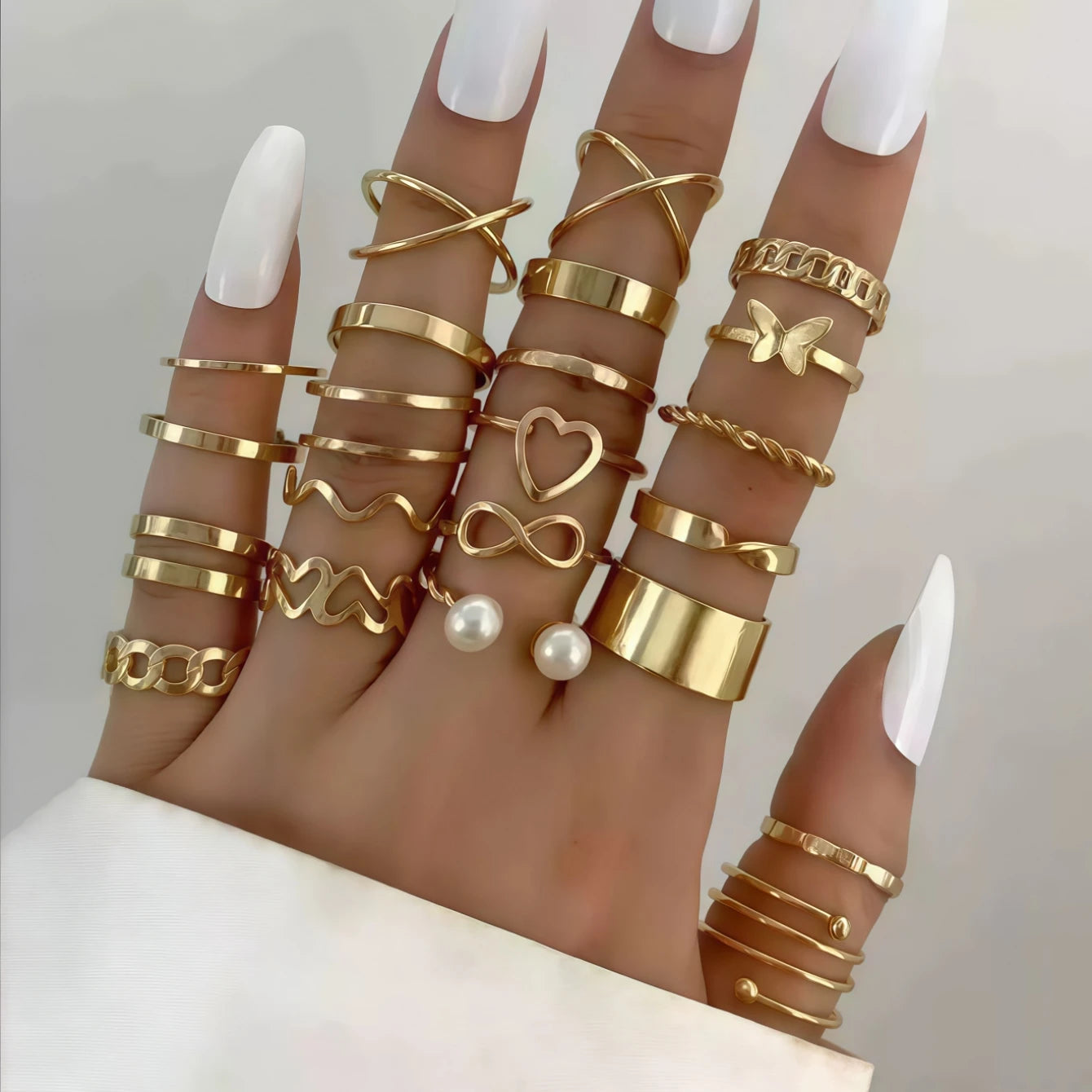 10/20/30/50/100Pieces Fashion Hollow-Out Rings Set For Women Mix Style Trendy Flowers Heart Butterfly Daily Jewelry Party Gifts