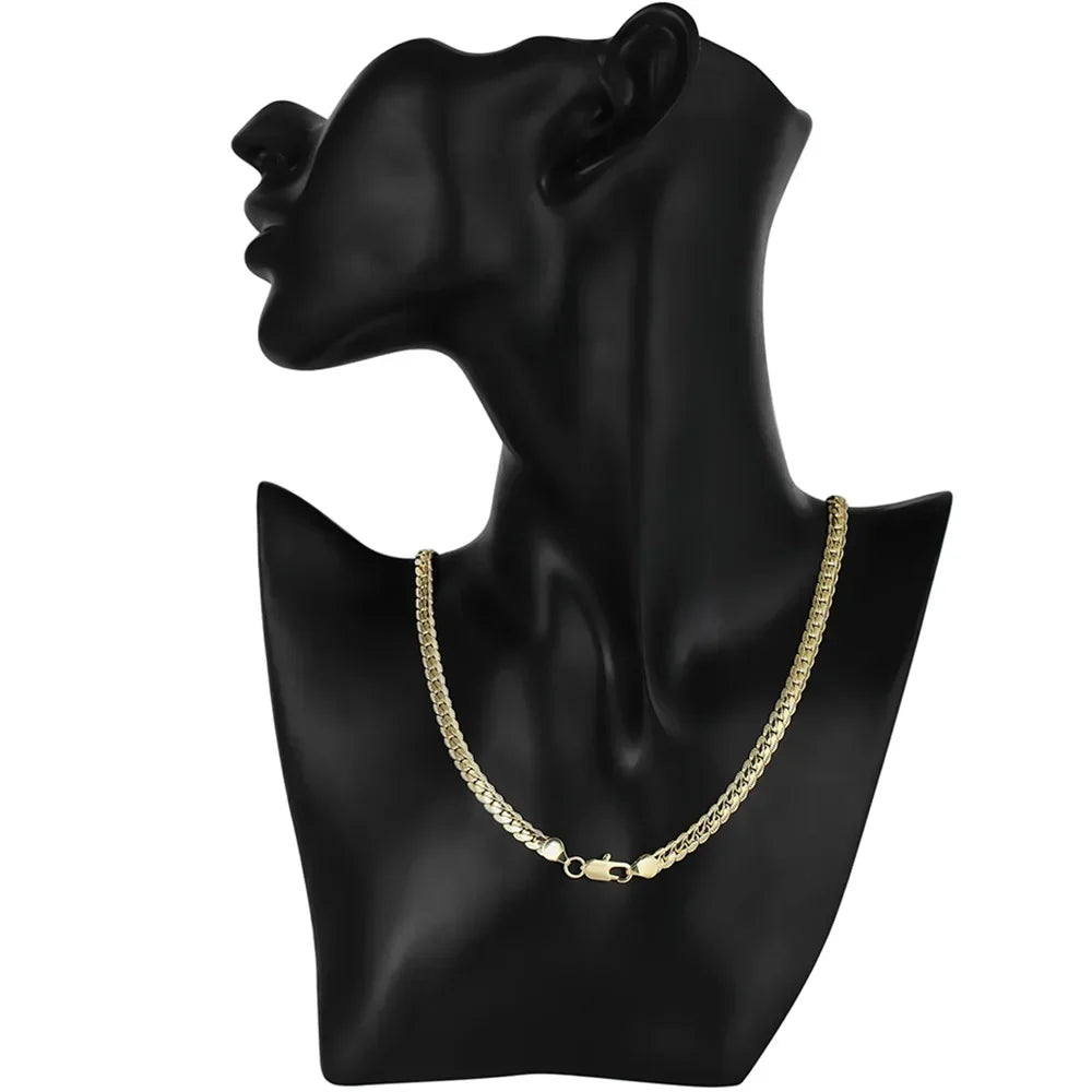 18K Gold 18-24inch 45-60cm 6mm Full Side Chain Necklace For Women Men Fashion Wedding Party Charm Jewelry