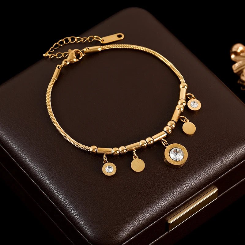 GANEMLY 316L Stainless Steel Hollow Heart Necklace Bracelets Waterproof Jewelry Charm Metalic Gold Color Chain Fashion Lady Gift