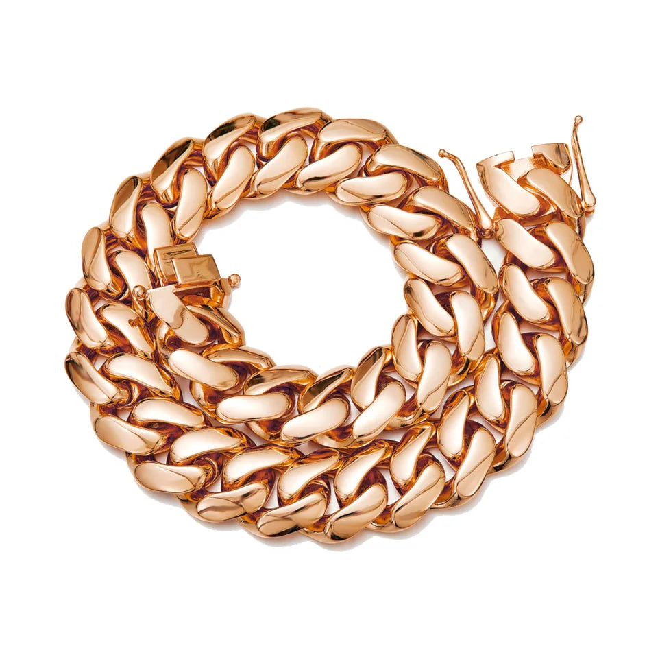 Hip Hop Bling Gold Color Stainless Steel Dense Cuban Miami Link Chain Necklaces for Men Rapper Jewelry Drop Shipping