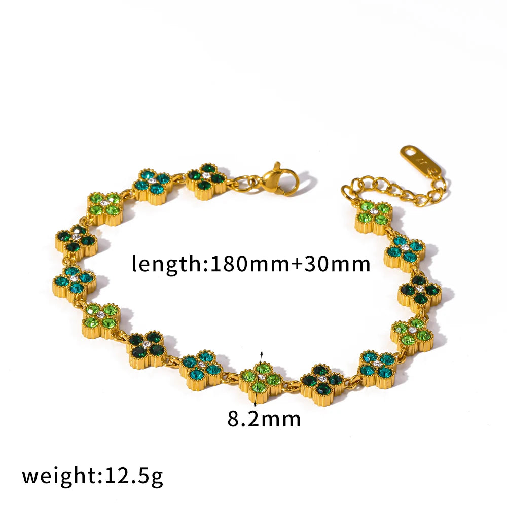 Colorful Flower Zircon Inlaid Bangle 316L Stainless Steel 18K Gold Plated Adjustable Bracelet Minimalist Charm Jewelry Gift
