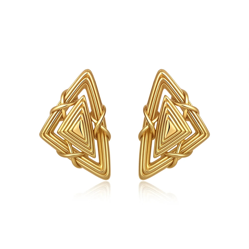 Vintage Texture Gold Plated Stainless Steel Earrings for Women Geometric Circle Twist Statement Earring Fashion Jewelry Bijoux