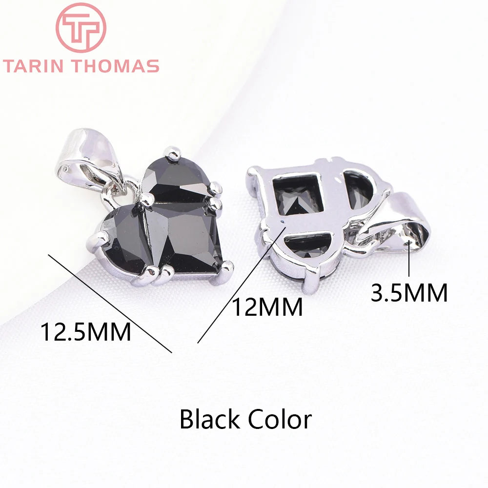 (280)4PCS 14x14.5MM Hole 2.5MM 24K Gold Color Brass with Zircon Heart Charms Pendants High Quality Jewelry Findings Accessories