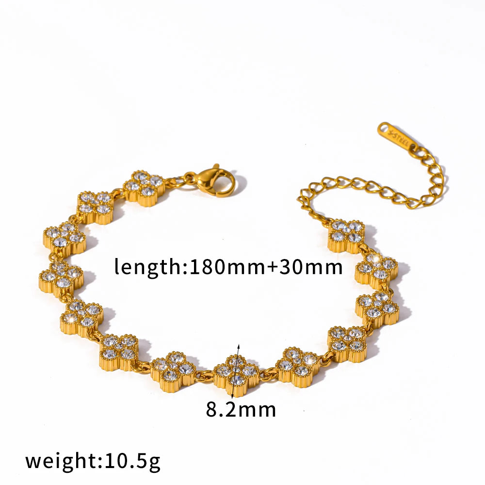 Colorful Flower Zircon Inlaid Bangle 316L Stainless Steel 18K Gold Plated Adjustable Bracelet Minimalist Charm Jewelry Gift