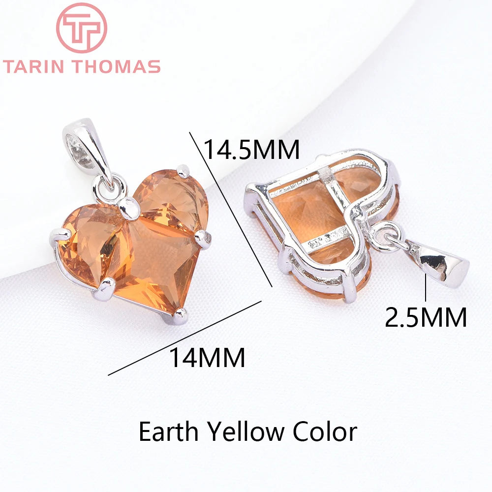 (280)4PCS 14x14.5MM Hole 2.5MM 24K Gold Color Brass with Zircon Heart Charms Pendants High Quality Jewelry Findings Accessories