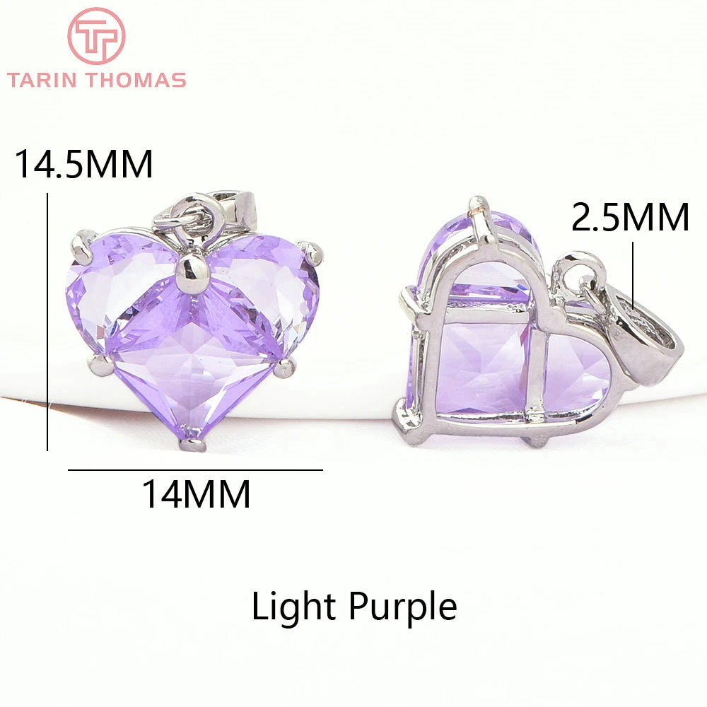 (280)4PCS 14x14.5MM Hole 2.5MM 24K Gold Color Brass with Zircon Heart Charms Pendants High Quality Jewelry Findings Accessories