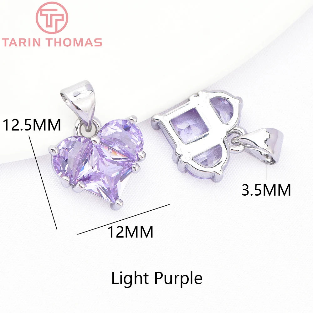 (280)4PCS 14x14.5MM Hole 2.5MM 24K Gold Color Brass with Zircon Heart Charms Pendants High Quality Jewelry Findings Accessories