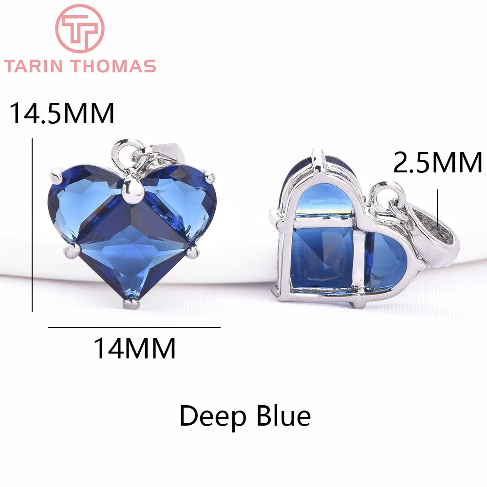 (280)4PCS 14x14.5MM Hole 2.5MM 24K Gold Color Brass with Zircon Heart Charms Pendants High Quality Jewelry Findings Accessories