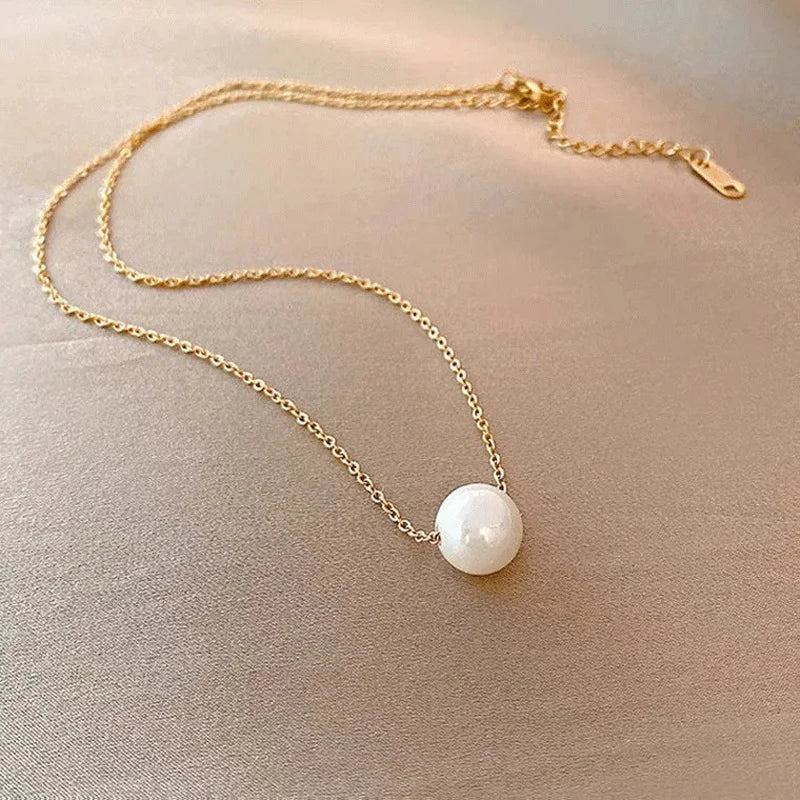 316L Stainless Steel Elegant One Pearl Necklace Female Minimalist Temperament   Jewelry Customize Wedding